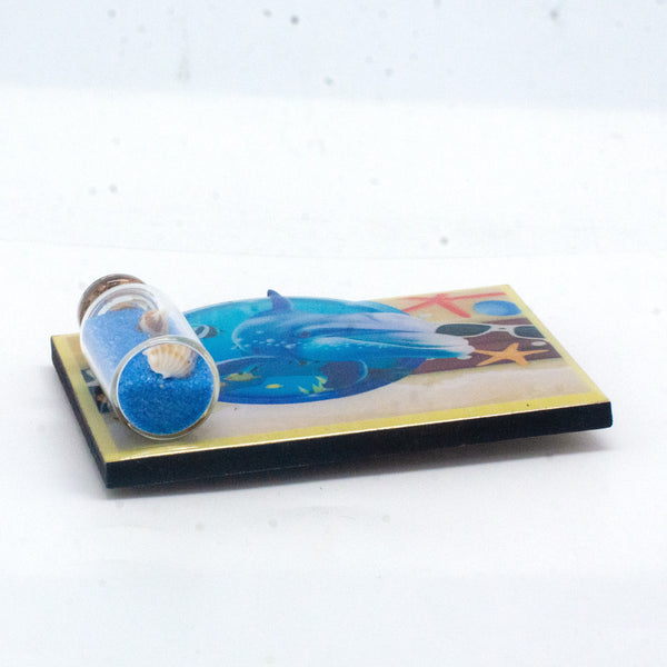 WOODEN MAGNET WITH SAND BOTTLE DOLPHIN