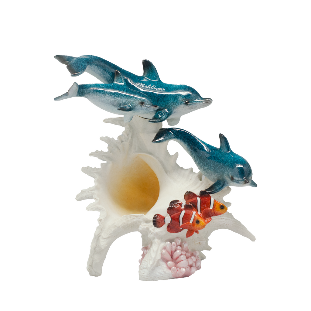 3 POLY DOLPHIN ON CORAL SHELL