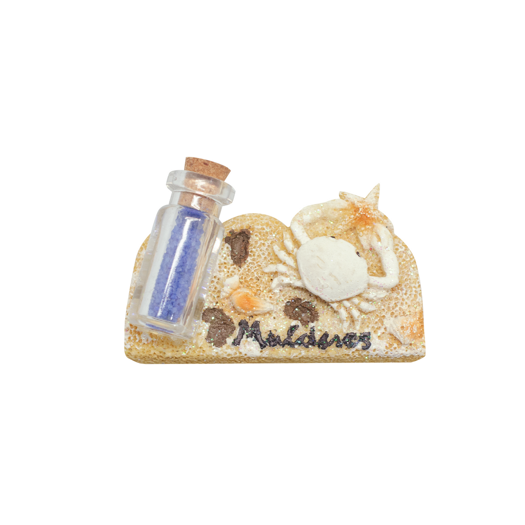 SAND BOTTLE MAGNET WITH CRAB