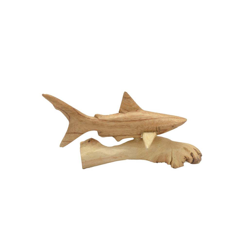 SINGLE WOODEN SHARK W/ ROOT CORAL