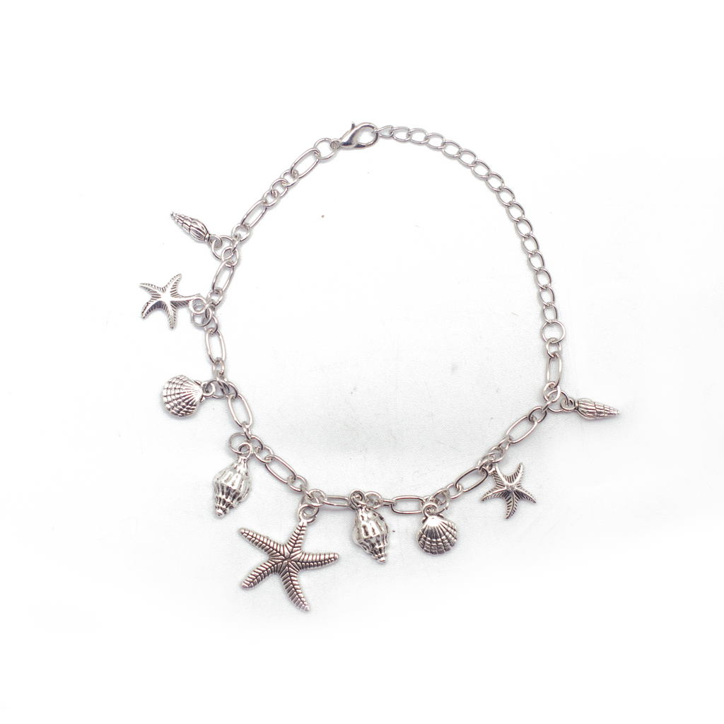 SILVER STAR ANKLET WITH FISH & SHELL