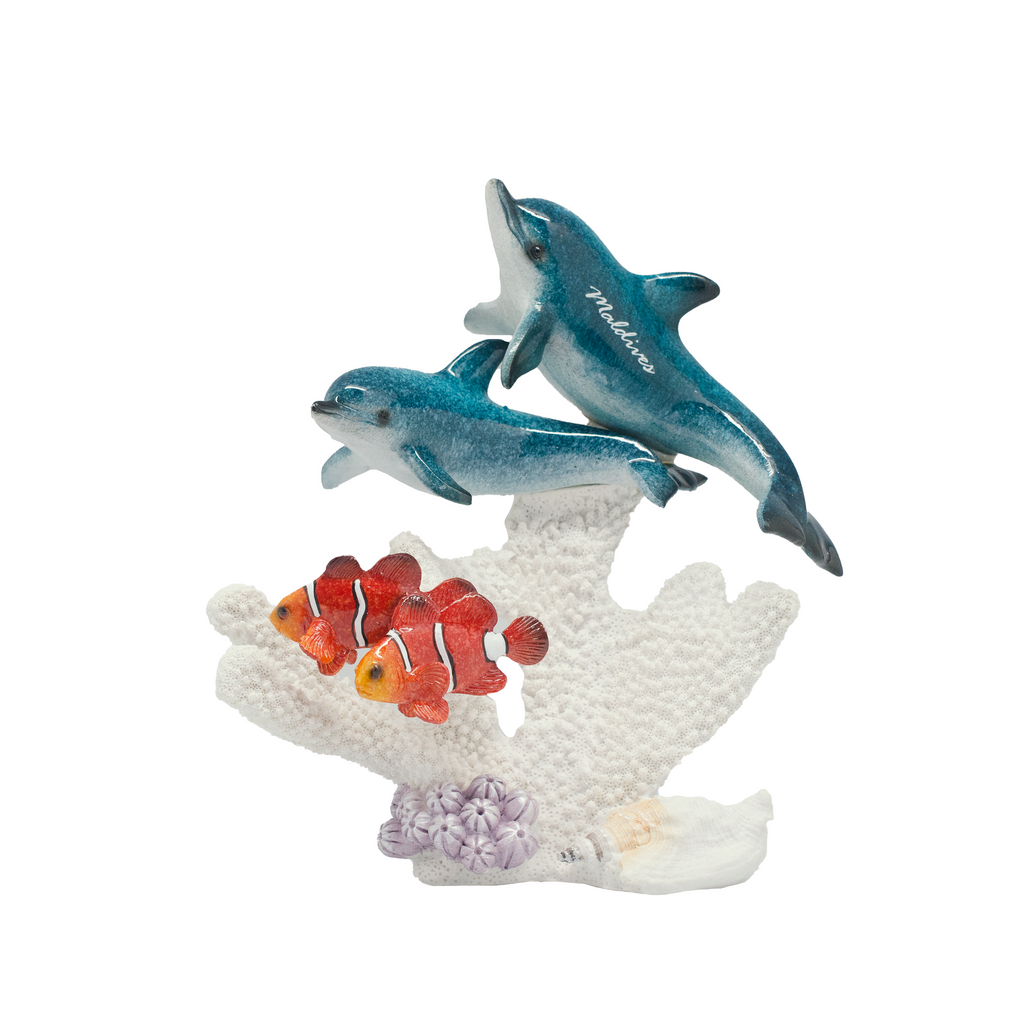 2 POLY DOLPHIN ON CORAL BASE W/ 2 SMALL NEMO
