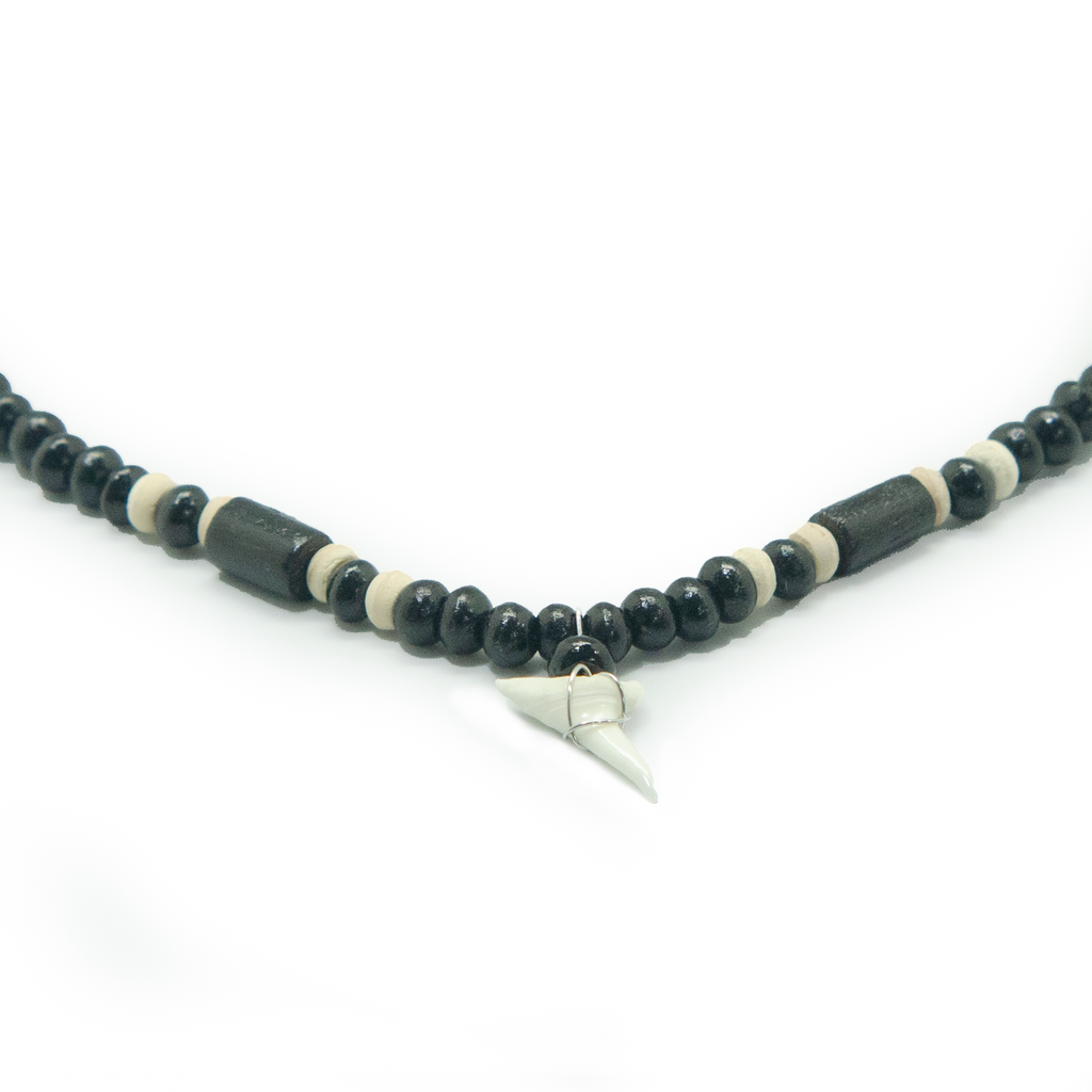 SHARK TOOTH WOODEN BEADS NECKLACE