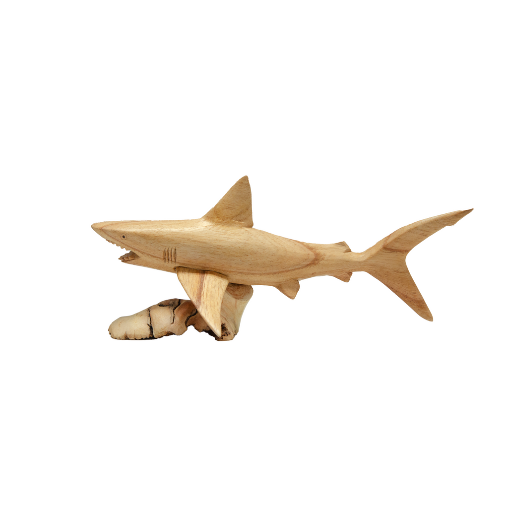 WOODEN SINGLE SHARK W/ CORAL ROOT