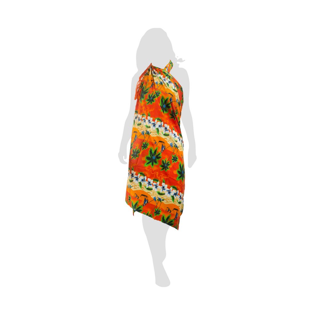 SILKY SARONG WITH BEACH AND COCONUT TREE DESIGN (ORANGE)