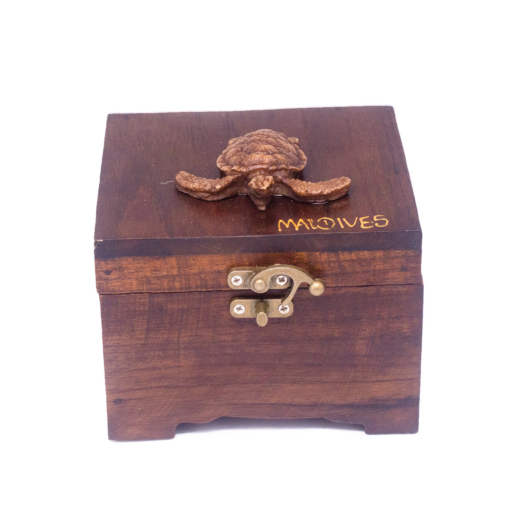 WOODEN BOX W/ TURTLE ON TOP