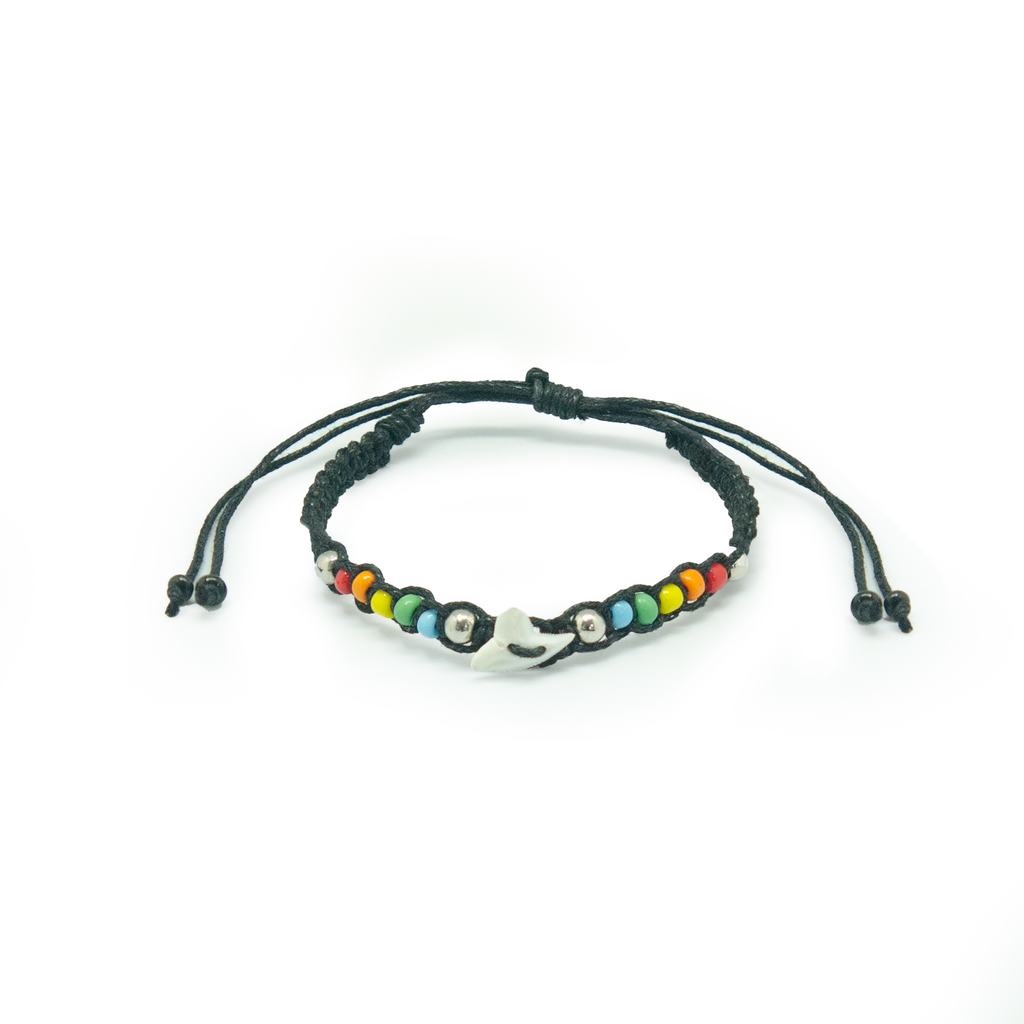 LEATHER BRACELET W/ SHARK TOOTH & BEADS MIX DESIGN
