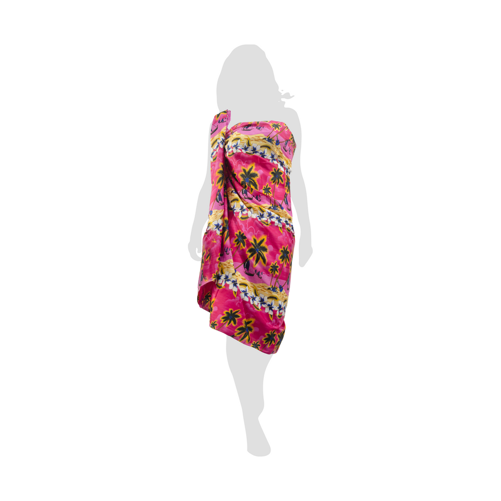 SILKY SARONG WITH BEACH AND COCONUT TREE DESIGN (PINK)