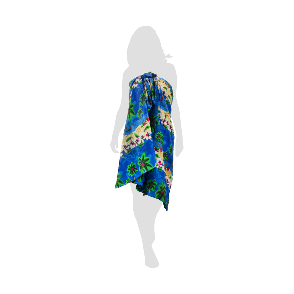 SILKY SARONG WITH BEACH AND COCONUT TREE DESIGN (BLUE)